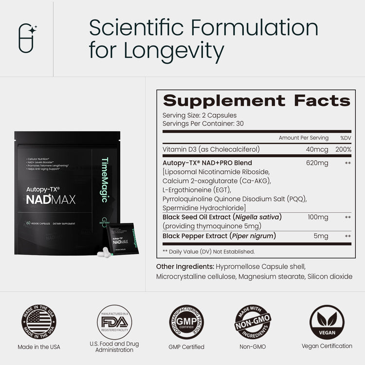TimeMagic NAD+MAX 8-in-1 Cellular & Skin Health Supplement